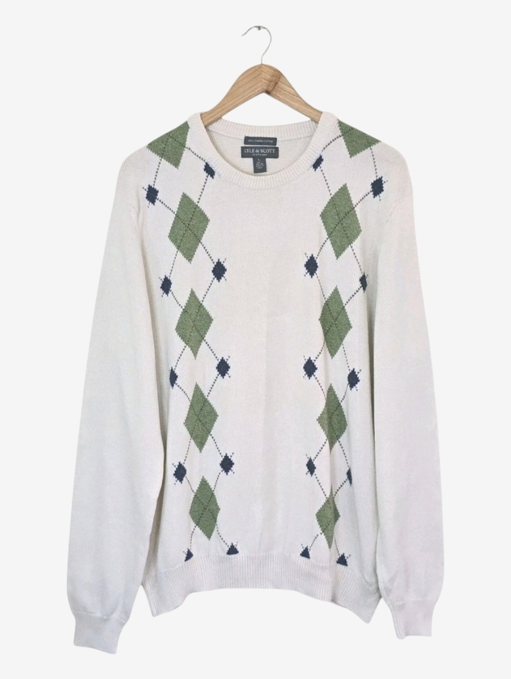 Lyle & Scott Argyle Sweater Mens Large Cotton V Neck Preppy Golf Classic